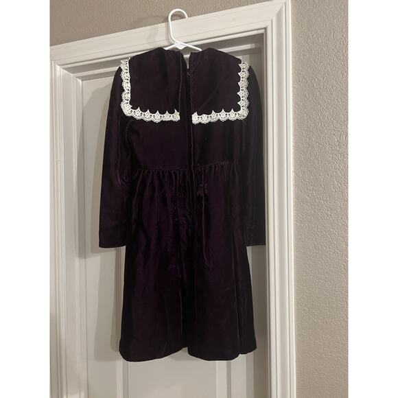 Vintage Gunne Sax Jeunes Filles Plum Velvet Lace Bib Dress Girls Size 7 - Picture 3 of 4